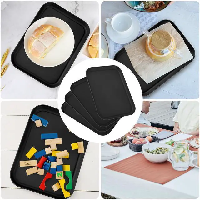 Alt view image 7 of 7 - 4 Pack Black Plastic Serving Trays for Party Serving Food - Rectangular, 8.66 by 12 in, Heavy Duty Dessert Trays for Food Erving Platters for Party Tray Decor Veggie,Snack