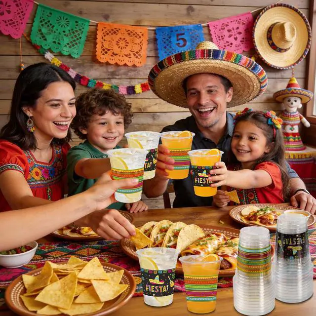 Alt view image 2 of 7 - Cinco De Mayo Decorations Plastic Cups - 50pcs 12 Oz Plastic Clear Mexican Cups Disposable Drinking Cups For Fiesta Mexican Taco Bar Birthday Party Supplies Decorations