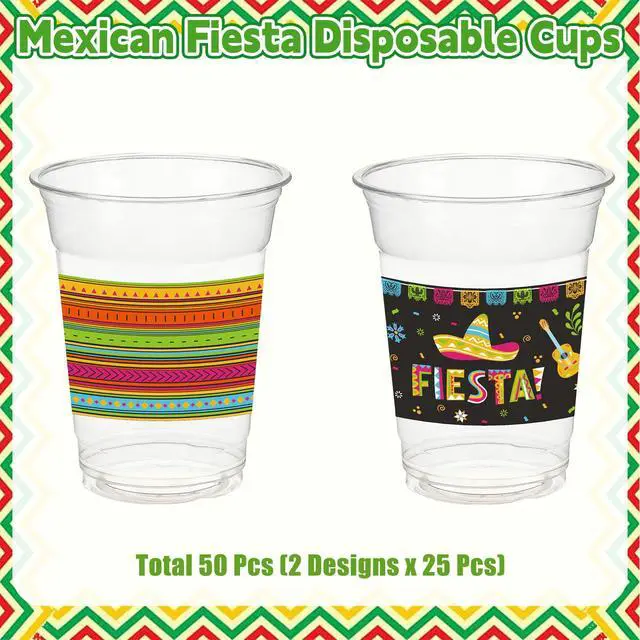 Alt view image 4 of 7 - Cinco De Mayo Decorations Plastic Cups - 50pcs 12 Oz Plastic Clear Mexican Cups Disposable Drinking Cups For Fiesta Mexican Taco Bar Birthday Party Supplies Decorations