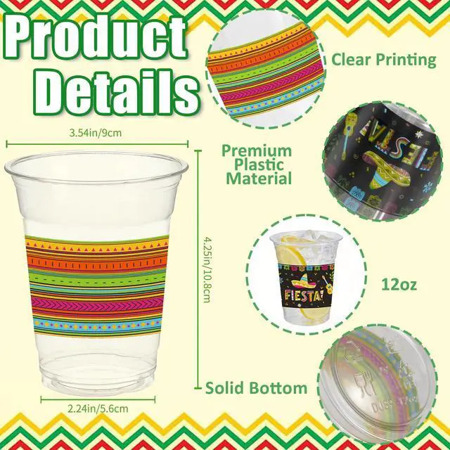 Alt view image 3 of 7 - Cinco De Mayo Decorations Plastic Cups - 50pcs 12 Oz Plastic Clear Mexican Cups Disposable Drinking Cups For Fiesta Mexican Taco Bar Birthday Party Supplies Decorations