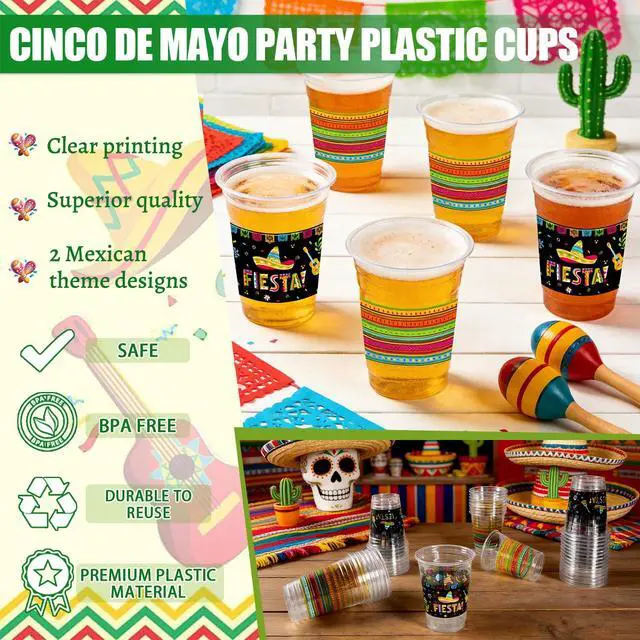 Alt view image 5 of 7 - Cinco De Mayo Decorations Plastic Cups - 50pcs 12 Oz Plastic Clear Mexican Cups Disposable Drinking Cups For Fiesta Mexican Taco Bar Birthday Party Supplies Decorations