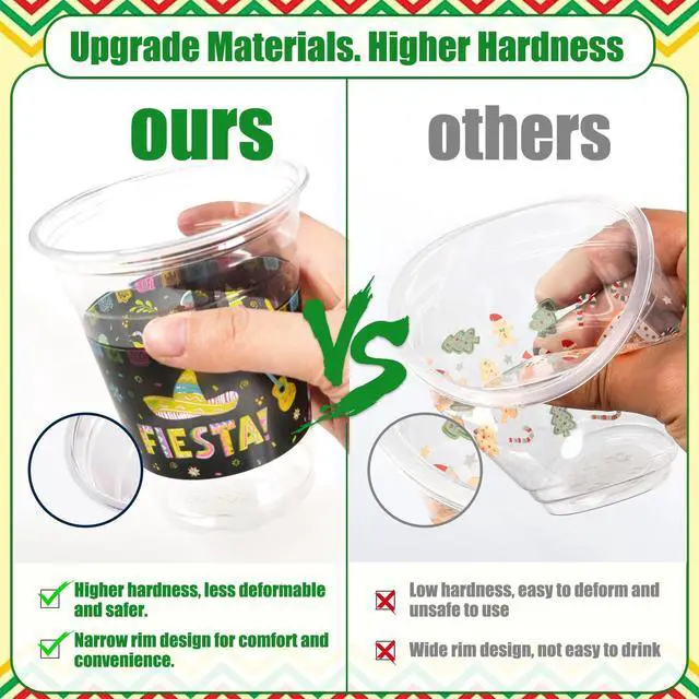 Alt view image 6 of 7 - Cinco De Mayo Decorations Plastic Cups - 50pcs 12 Oz Plastic Clear Mexican Cups Disposable Drinking Cups For Fiesta Mexican Taco Bar Birthday Party Supplies Decorations