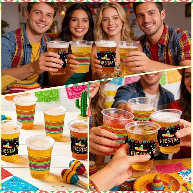 Alt view image 7 of 7 - Cinco De Mayo Decorations Plastic Cups - 50pcs 12 Oz Plastic Clear Mexican Cups Disposable Drinking Cups For Fiesta Mexican Taco Bar Birthday Party Supplies Decorations