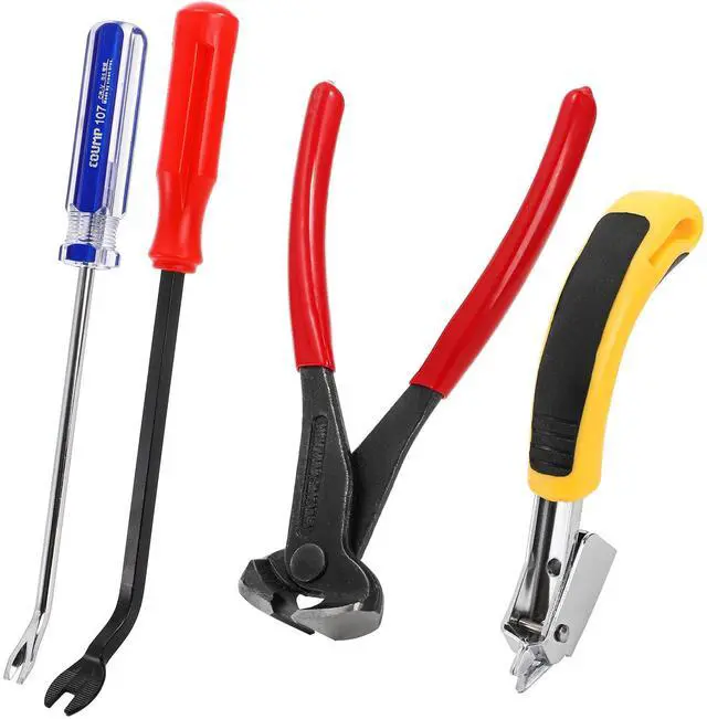 Main image of 4 Pcs Carpet Staple Remover Tools, Heavy Duty Staple Puller with End Cutting Plier, Nail Puller Tack Lifter Tool for Removing Staples on Furniture, Floor, Wood Case, Carton, Photo Frame