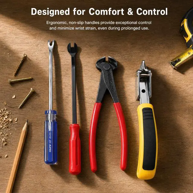 Alt view image 7 of 7 - 4 Pcs Carpet Staple Remover Tools, Heavy Duty Staple Puller with End Cutting Plier, Nail Puller Tack Lifter Tool for Removing Staples on Furniture, Floor, Wood Case, Carton, Photo Frame