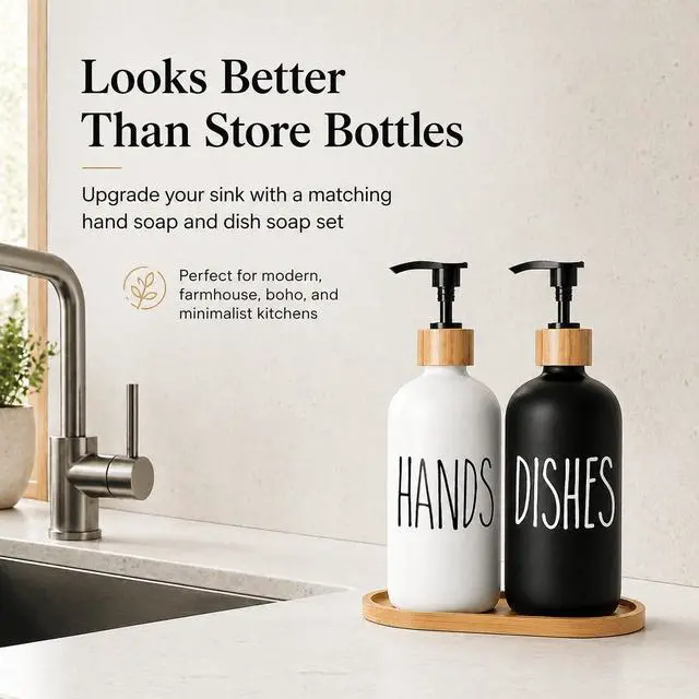 Alt view image 2 of 4 - Soap Dispenser,Dish Soap Dispenser for Kitchen Sink.Glass Hand Soap Dispenser, Modern Farmhouse Decor Dish Soap Dispenser for Bathroom,Kitchen Sink Decor