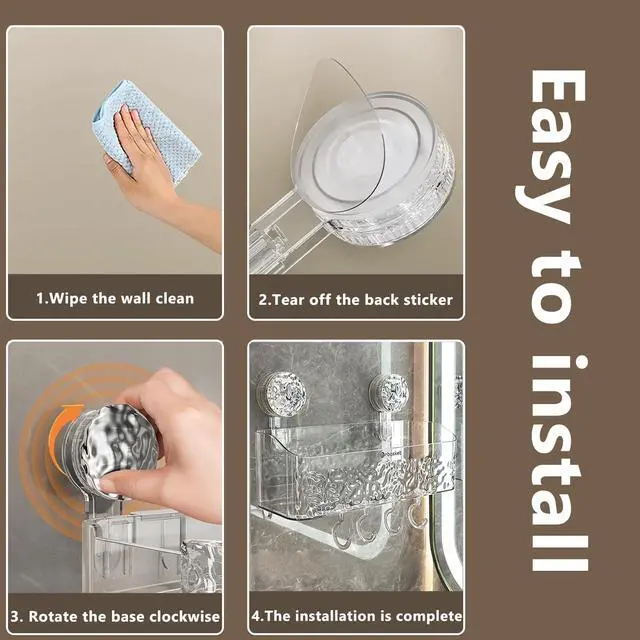 Alt view image 4 of 7 - Shower Caddy Suction Cup, Wall Mounted Rack Organizer Removable Bathroom Shelf, No Drilling Larger Storage Rack Upgraded, Bathroom Suction Caddy