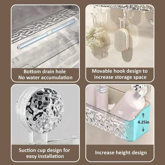 Alt view image 6 of 7 - Shower Caddy Suction Cup, Wall Mounted Rack Organizer Removable Bathroom Shelf, No Drilling Larger Storage Rack Upgraded, Bathroom Suction Caddy