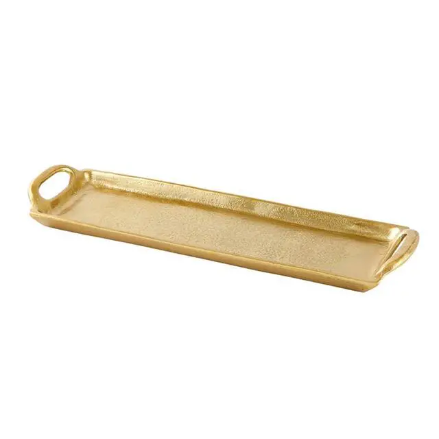 Alt view image 2 of 3 - Serving Tray with Handles Rectangular Aluminum Platter, Small, Gold