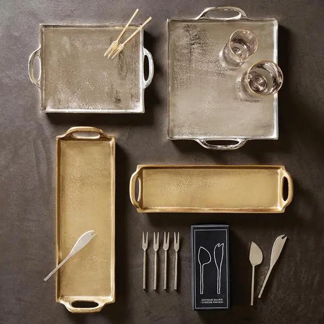 Alt view image 3 of 3 - Serving Tray with Handles Rectangular Aluminum Platter, Small, Gold