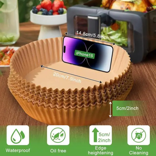Alt view image 2 of 7 - 200PCS Air Fryer Liners Disposable: Round 8 Inch Non-Stick Airfryer Paper Liners - Food Grade Parchment Paper for 5 6 7 8 QT Air Fryer Baking and Roasting - Waterproof and OilProof (10 Inch on Top)