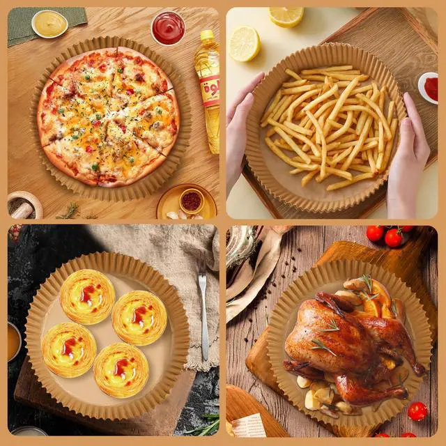 Alt view image 6 of 7 - 200PCS Air Fryer Liners Disposable: Round 8 Inch Non-Stick Airfryer Paper Liners - Food Grade Parchment Paper for 5 6 7 8 QT Air Fryer Baking and Roasting - Waterproof and OilProof (10 Inch on Top)