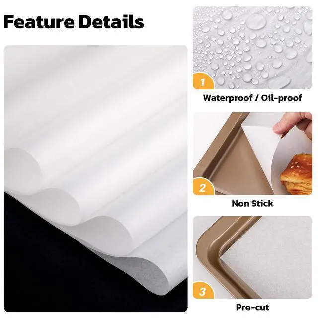Alt view image 3 of 7 - Parchment Paper Sheets, 200pcs 10x14 Inch White Precut Nonstick Heavy Duty Parchment Baking Paper Sheets for Air Fryer Cooking, Grilling, Frying and Steaming