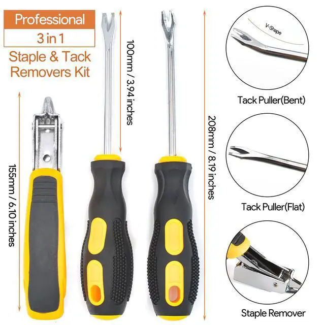 Alt view image 2 of 6 - Staple Remover for Upholstery and Construction Heavy Duty Tack Puller, Industrial Upholstery Tool for Home Improvement, , Floor, Carpet, Carton (3 in 1 Kit)