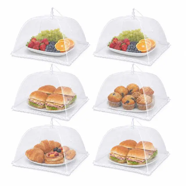 Main image of Pop-Up Mesh Food Covers - 17 x 17 in, White, 6 Pack, Large & Tall - Reusable & Collapsible Food Tents for Outdoor Serving