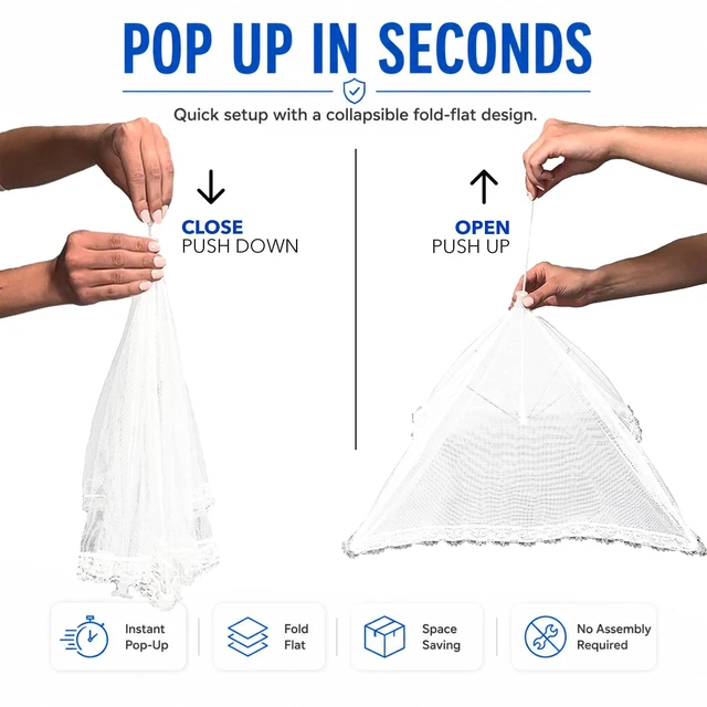 Alt view image 5 of 7 - Pop-Up Mesh Food Covers - 17 x 17 in, White, 6 Pack, Large & Tall - Reusable & Collapsible Food Tents for Outdoor Serving