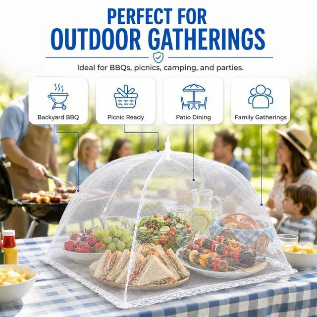 Alt view image 2 of 7 - Pop-Up Mesh Food Covers - 17 x 17 in, White, 6 Pack, Large & Tall - Reusable & Collapsible Food Tents for Outdoor Serving
