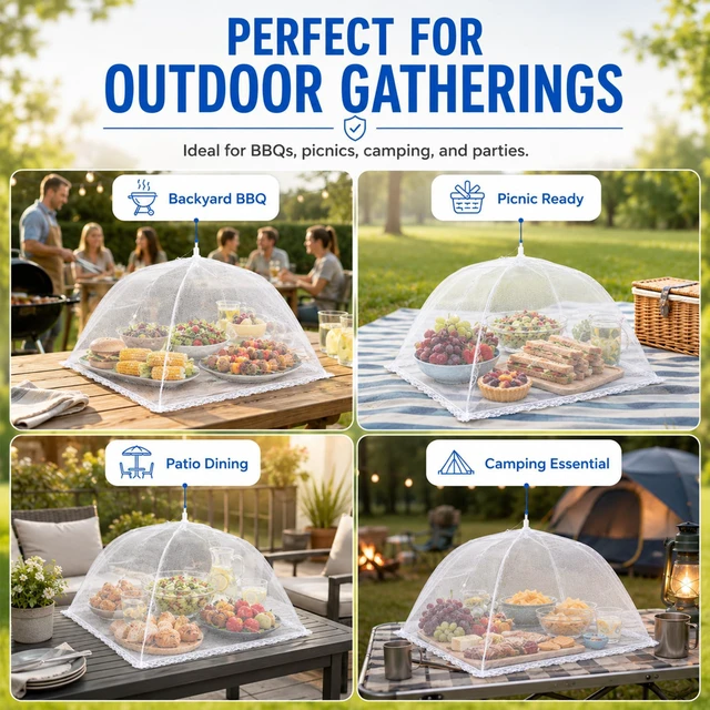 Alt view image 6 of 7 - Pop-Up Mesh Food Covers - 17 x 17 in, White, 6 Pack, Large & Tall - Reusable & Collapsible Food Tents for Outdoor Serving