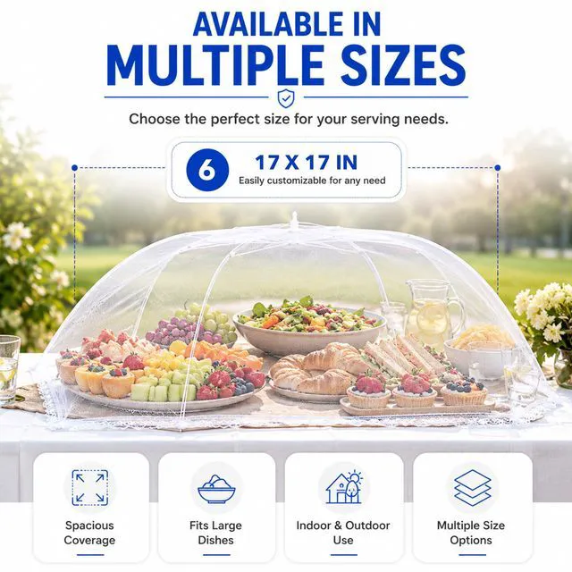 Alt view image 7 of 7 - Pop-Up Mesh Food Covers - 17 x 17 in, White, 6 Pack, Large & Tall - Reusable & Collapsible Food Tents for Outdoor Serving