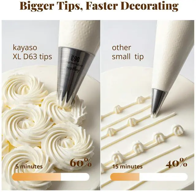 Alt view image 2 of 7 - Cake Decorating Icing Piping Tip Set, 10 X-large Decorating Tips Stainless Steel Plus 20 Disposable Pastry Bags