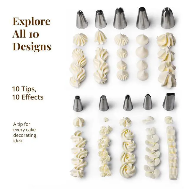 Alt view image 3 of 7 - Cake Decorating Icing Piping Tip Set, 10 X-large Decorating Tips Stainless Steel Plus 20 Disposable Pastry Bags