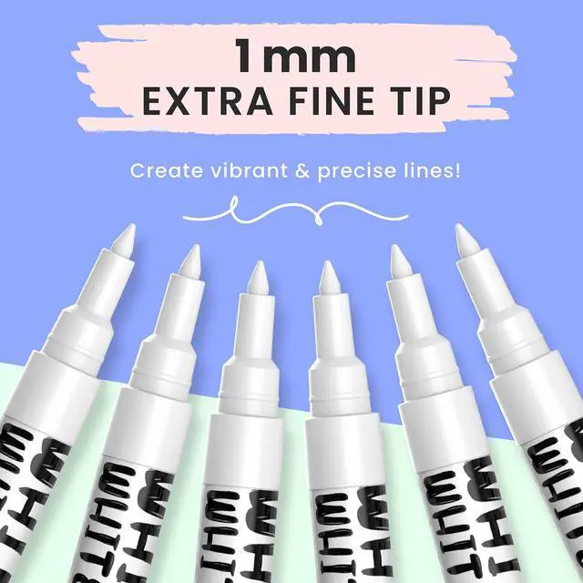 Alt view image 2 of 7 - White Chalk Markers Fine Tip (6 Pack, 1mm Extra Fine Point) - Dry Erase Liquid Chalk Pens for Chalkboard, Blackboard, Car Window, Bistro, Glass, Board, Calendar - White Chalkboard Markers