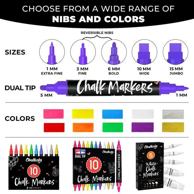 Alt view image 2 of 7 - Extra Fine Tip Liquid Chalk Markers (1mm, 10 Pack) with Gold & Silver - Erasable Dry Erase Marker Pens for Blackboard, Windows, Chalkboard Markers, Bistro, Restaurants - Thin Point Chalk Pens Set