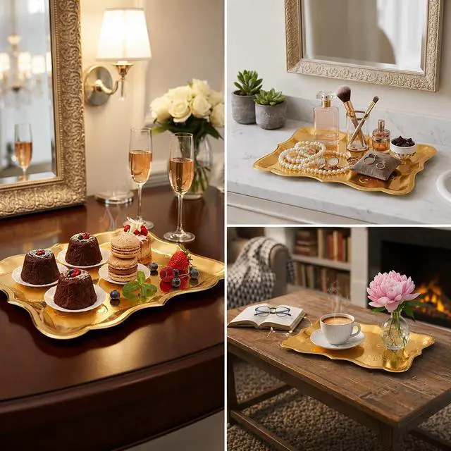 Alt view image 4 of 7 - 10 Gold Rectangle Trays for Dessert Display Table Parties 9" x 13" Disposable Paper Cardboard in Elegant Shape for Platters Cupcake Birthday Parties Dessert Weddings and More Food Safe