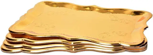 Alt view image 6 of 7 - 10 Gold Rectangle Trays for Dessert Display Table Parties 9" x 13" Disposable Paper Cardboard in Elegant Shape for Platters Cupcake Birthday Parties Dessert Weddings and More Food Safe