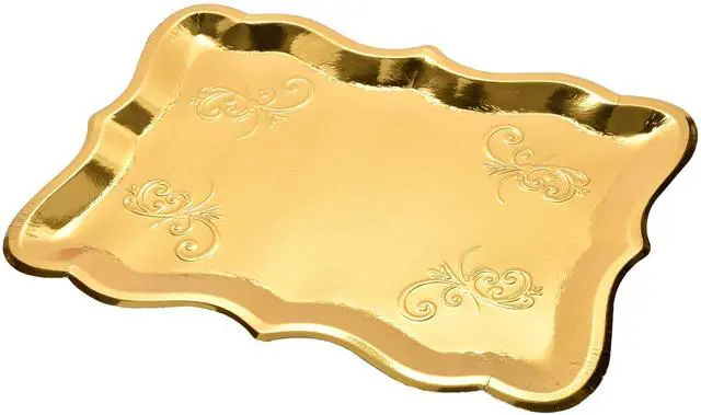 Alt view image 7 of 7 - 10 Gold Rectangle Trays for Dessert Display Table Parties 9" x 13" Disposable Paper Cardboard in Elegant Shape for Platters Cupcake Birthday Parties Dessert Weddings and More Food Safe