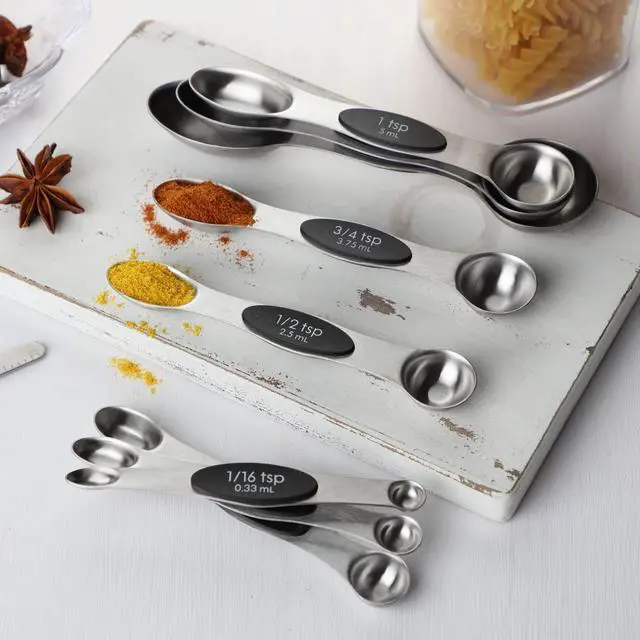 Alt view image 5 of 6 - Measuring Spoon Set of 9 Magnetic Measuring Spoons Dual Sided Stainless Steel Measuring Spoons Stackable Nesting Tablespoon Teaspoon, Fits in Spice Jars, for Dry or Liquid Ingredients
