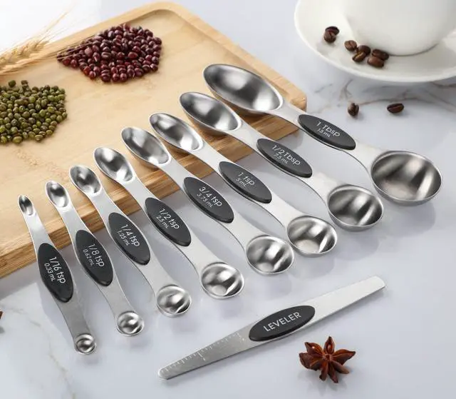 Alt view image 3 of 6 - Measuring Spoon Set of 9 Magnetic Measuring Spoons Dual Sided Stainless Steel Measuring Spoons Stackable Nesting Tablespoon Teaspoon, Fits in Spice Jars, for Dry or Liquid Ingredients