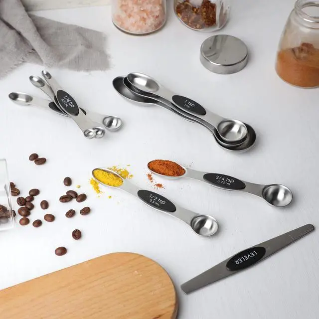 Alt view image 4 of 6 - Measuring Spoon Set of 9 Magnetic Measuring Spoons Dual Sided Stainless Steel Measuring Spoons Stackable Nesting Tablespoon Teaspoon, Fits in Spice Jars, for Dry or Liquid Ingredients