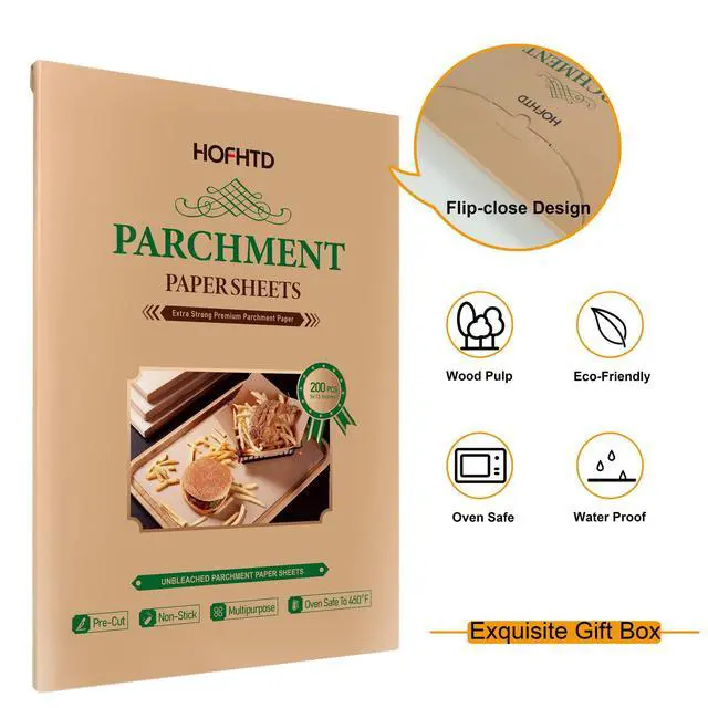 Alt view image 3 of 7 - 200 Pcs Parchment Paper Sheets 9 x 13 Inches, Precut Parchment Paper for Baking, Air Fryer Disposable Paper Liner, HOFHTD Non-Stick Cooking Papers for Grilling, Frying, Steaming
