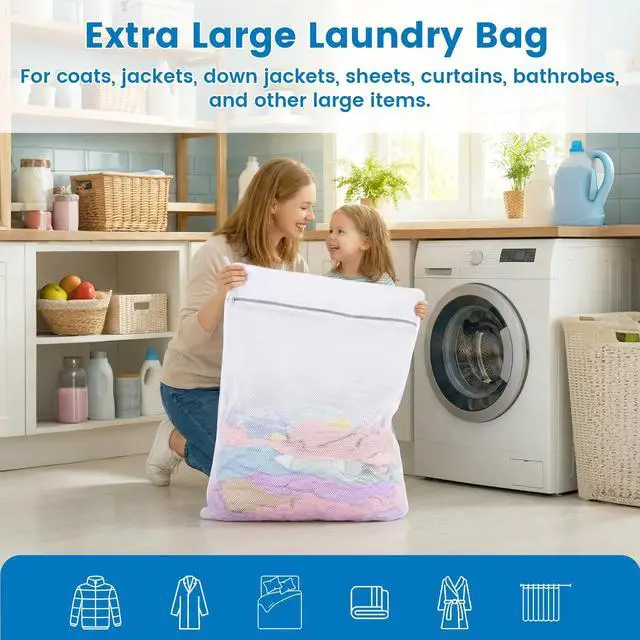 Alt view image 3 of 7 - 2 Pack XXX-Large Mesh Laundry Bags for Delicates, 35 x 43 Inches Reusable Laundry Bag Durable Wash Bags for Washing Machine for College, Family, Travel, Storage