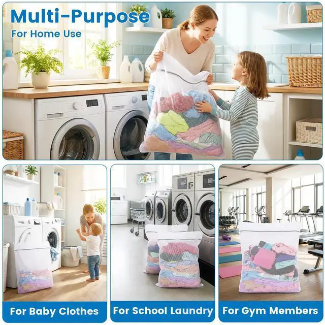 Alt view image 4 of 7 - 2 Pack XXX-Large Mesh Laundry Bags for Delicates, 35 x 43 Inches Reusable Laundry Bag Durable Wash Bags for Washing Machine for College, Family, Travel, Storage