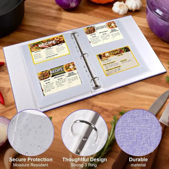 Alt view image 5 of 7 - 60 Pack 240 Pockets 4x6 Recipe Card Sleeves,3 Ring Binder Recipe Card Protector Pages,Double Sided 2 Pocket Refill Sheets for Recipe Book, 8.5x11 Inch Top Loading Clear Sleeve Sheets