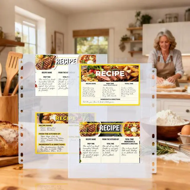 Alt view image 7 of 7 - 60 Pack 240 Pockets 4x6 Recipe Card Sleeves,3 Ring Binder Recipe Card Protector Pages,Double Sided 2 Pocket Refill Sheets for Recipe Book, 8.5x11 Inch Top Loading Clear Sleeve Sheets