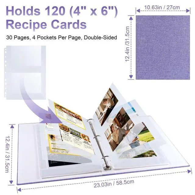 Alt view image 3 of 7 - 60 Pack 240 Pockets 4x6 Recipe Card Sleeves,3 Ring Binder Recipe Card Protector Pages,Double Sided 2 Pocket Refill Sheets for Recipe Book, 8.5x11 Inch Top Loading Clear Sleeve Sheets