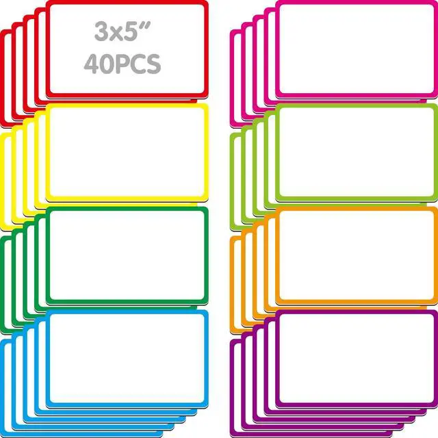 Main image of Magnetic Colorful Labels, 40 PCS Dry Erase Reusable Neon Name Tag Stickers Frame in 8 Colors for Whiteboards Locker Fridge School Office Home (Each Measures 3" x 5")