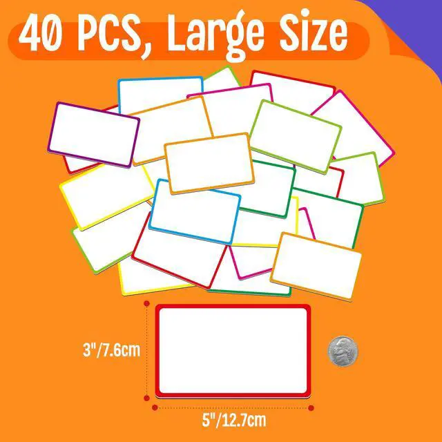 Alt view image 2 of 7 - Magnetic Colorful Labels, 40 PCS Dry Erase Reusable Neon Name Tag Stickers Frame in 8 Colors for Whiteboards Locker Fridge School Office Home (Each Measures 3" x 5")