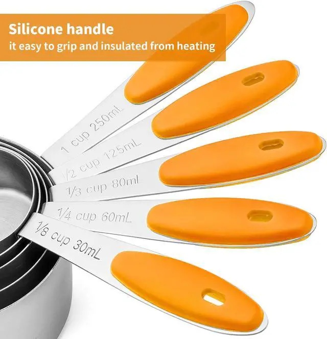 Alt view image 4 of 7 - SEEK42 Measuring Spoons and Cups Set of 10 Pieces, Stainless Steel Measuring Utensils with BPA-Free Silicone Grips,Metal Scale Tools for Kitchen Cooking Baking, Dishwasher-Safe (Orange)