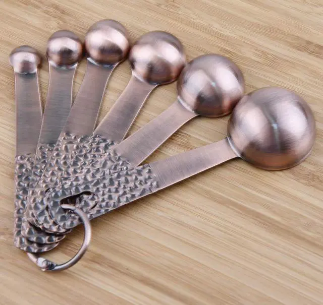 Alt view image 2 of 7 - Measuring Spoons Set, Copper Measuring Spoons Set, Stainless Steel Measuring Spoons, Copper Plated Measuring Spoons, 6 Measurer Spoons (Copper-6spoons+1ring)