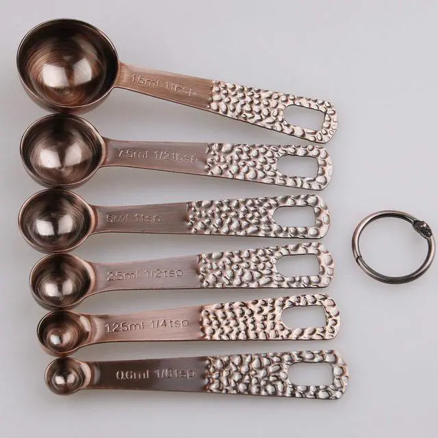 Alt view image 3 of 7 - Measuring Spoons Set, Copper Measuring Spoons Set, Stainless Steel Measuring Spoons, Copper Plated Measuring Spoons, 6 Measurer Spoons (Copper-6spoons+1ring)