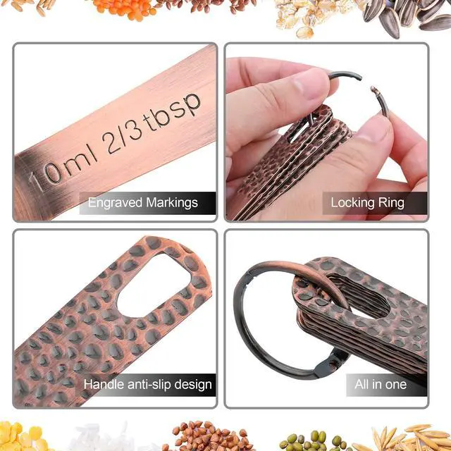 Alt view image 4 of 7 - Measuring Spoons Set, Copper Measuring Spoons Set, Stainless Steel Measuring Spoons, Copper Plated Measuring Spoons, 6 Measurer Spoons (Copper-6spoons+1ring)