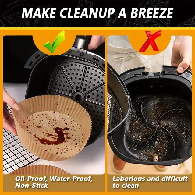 Alt view image 3 of 7 - Air Fryer Liners for Chefman 8qt, Airfryer Liners Round Disposable 10.3 Inch Large Air Fryer Paper Liners Non-stick Oil Resistant, Waterproof, Food Grade Air Fryer Parchment Paper Liners