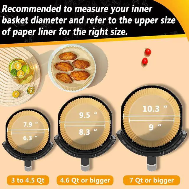 Alt view image 4 of 7 - Air Fryer Liners for Chefman 8qt, Airfryer Liners Round Disposable 10.3 Inch Large Air Fryer Paper Liners Non-stick Oil Resistant, Waterproof, Food Grade Air Fryer Parchment Paper Liners