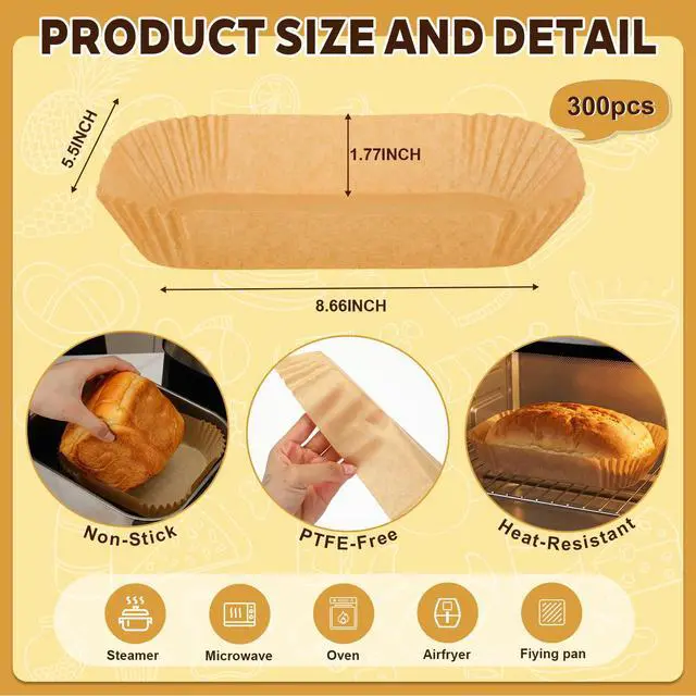 Alt view image 2 of 6 - 300 Pcs Air Fryer Liners Disposable Parchment Baking Paper Liner Rectangle Non-stick Accessories for Loaf Pan, Air Fryer & Oven, 8.6 x 5.5 Inch, Brown