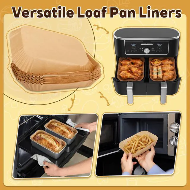 Alt view image 5 of 6 - 300 Pcs Air Fryer Liners Disposable Parchment Baking Paper Liner Rectangle Non-stick Accessories for Loaf Pan, Air Fryer & Oven, 8.6 x 5.5 Inch, Brown