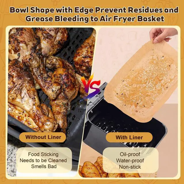 Alt view image 4 of 6 - 300 Pcs Air Fryer Liners Disposable Parchment Baking Paper Liner Rectangle Non-stick Accessories for Loaf Pan, Air Fryer & Oven, 8.6 x 5.5 Inch, Brown